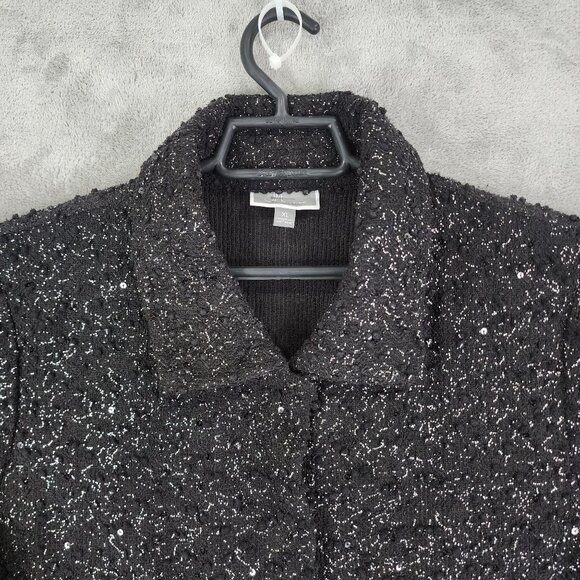 Womens JM Collection Textured Black Sequin Jacket Button Down 3/4 Sleeve XL - Picture 4 of 11